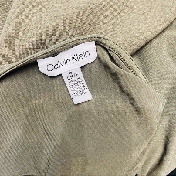 Calvin Klein Olive Bubble Sleeve Top | Office Workwear Quiet Luxury Blouse - Picture 6 of 7